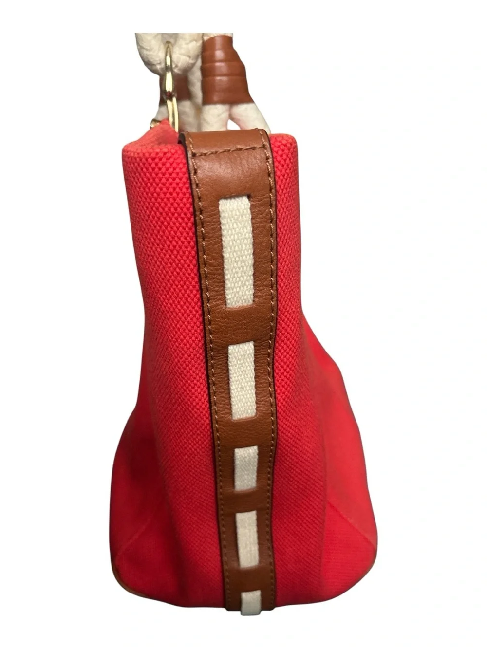 MICHAEL KORS MARINA MANDARIN RED CANVAS CONVERTIBLE PURSE,HAND+GRAB BAG